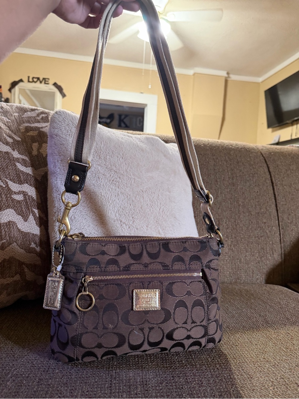 Coach Brown Signature Canvas Shoulder Bag Cherries not included